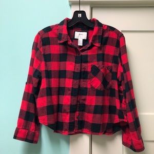 🦋Red and Black Cropped Flannel